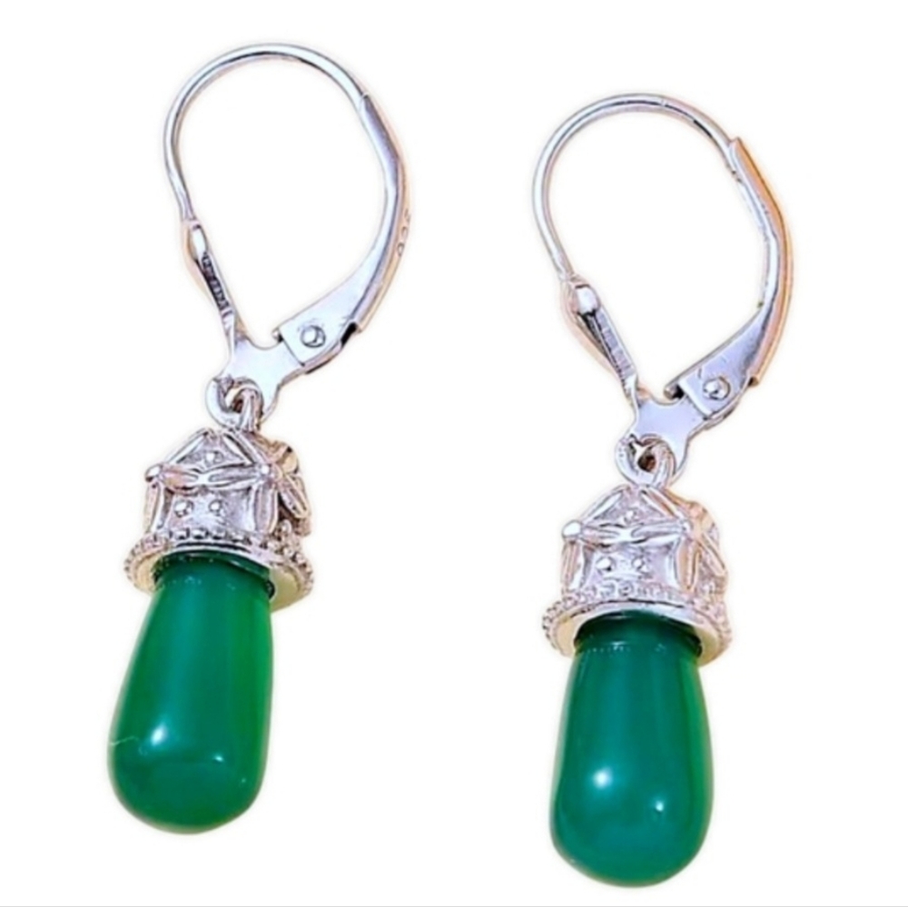 🔥 Green Onyx Drop Earrings in Rhodium Over Sterling Silver 6.60 ctw - Picture 4 of 5